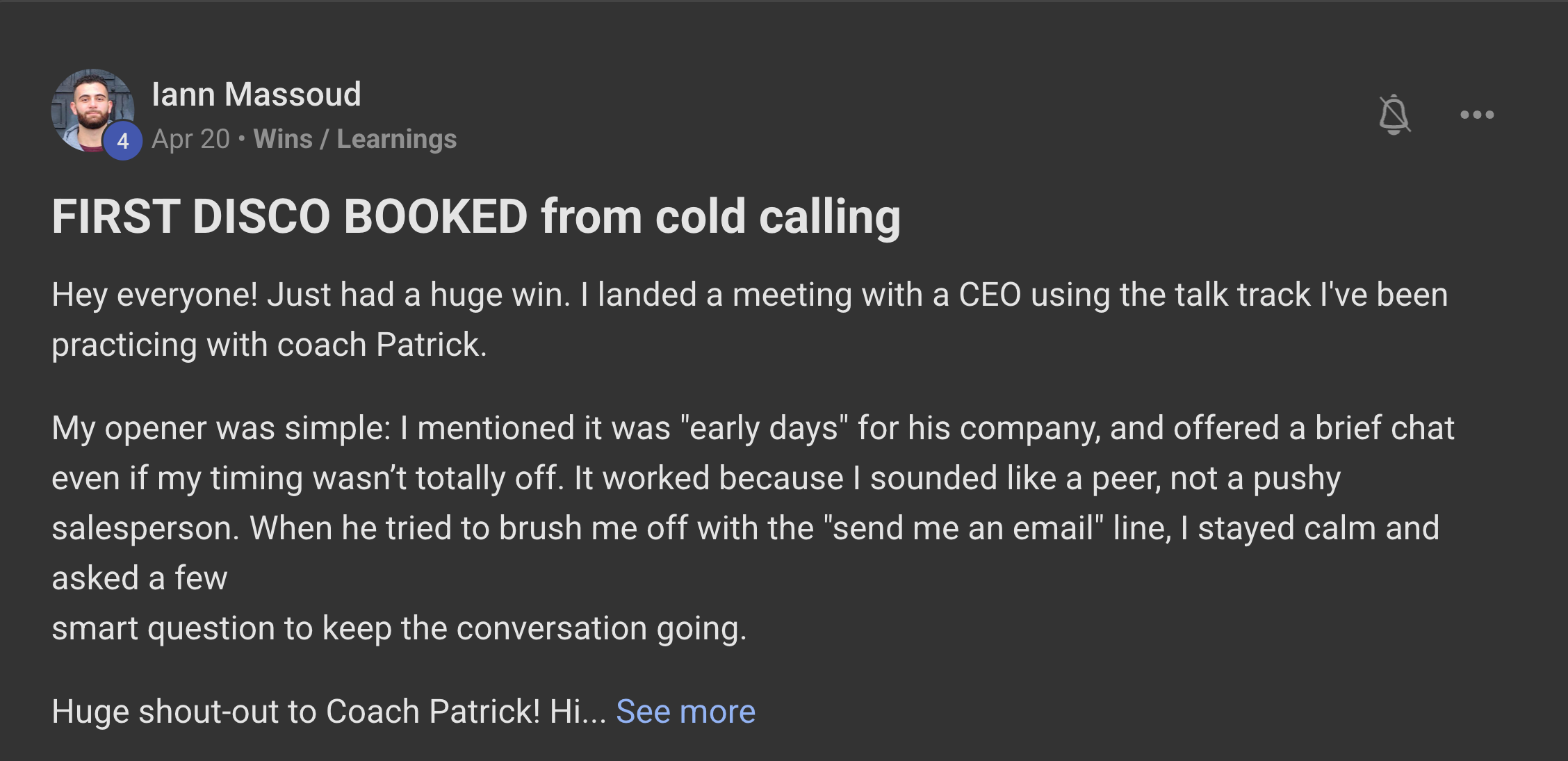 Iann Massoud: FIRST DISCO BOOKED from cold calling